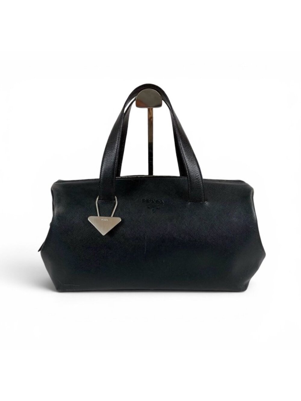Prada Triangle Logo Key Ring Mini Boston Bag Top Handle